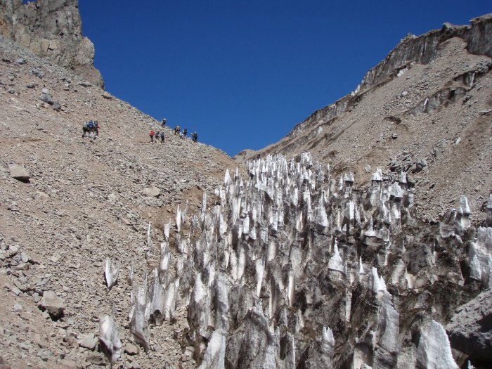 Ice remains from a glacier on Aconcagua.