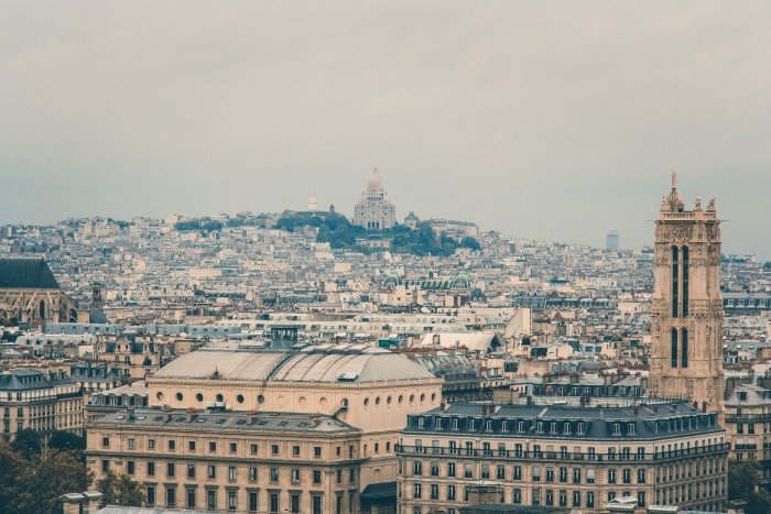 The rooftops and Sacre Couer of Paris, France.